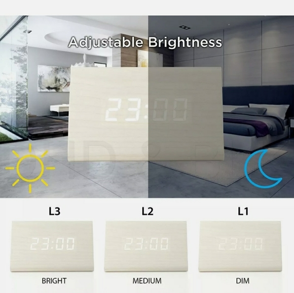 New Modern Wooden Wood Digital LED Desk Clock - Picture 8 of 11